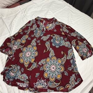 Dear Scarlett-  Burgundy Floral Paisley Blouse